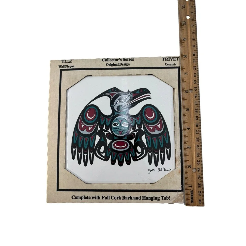 Joe Wilson Ceramic Trivet Wall Plaque Raven Bird Design Indigenous Art Canada